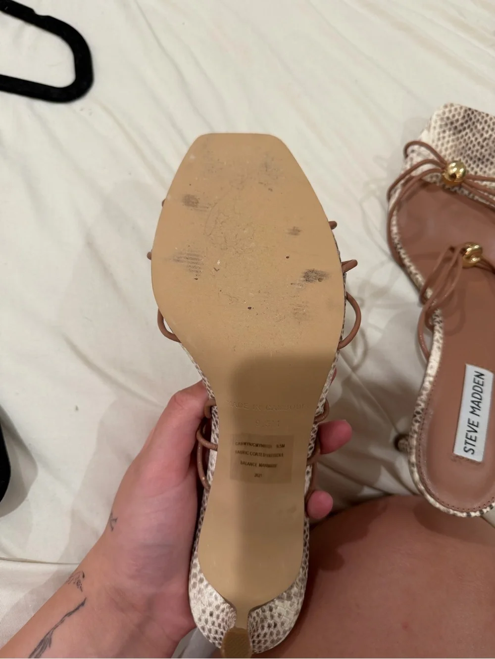 Steve Madden Tan & Beige Snake-Print Strappy Slide Sandals